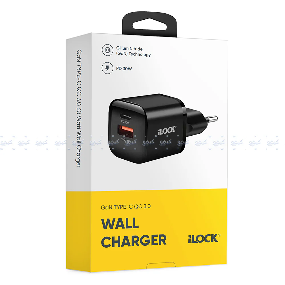 iLock 5094 GaN Wall Charger PD Type-C + QC3.0 USB 30W Fast Charging - Black - Image 4