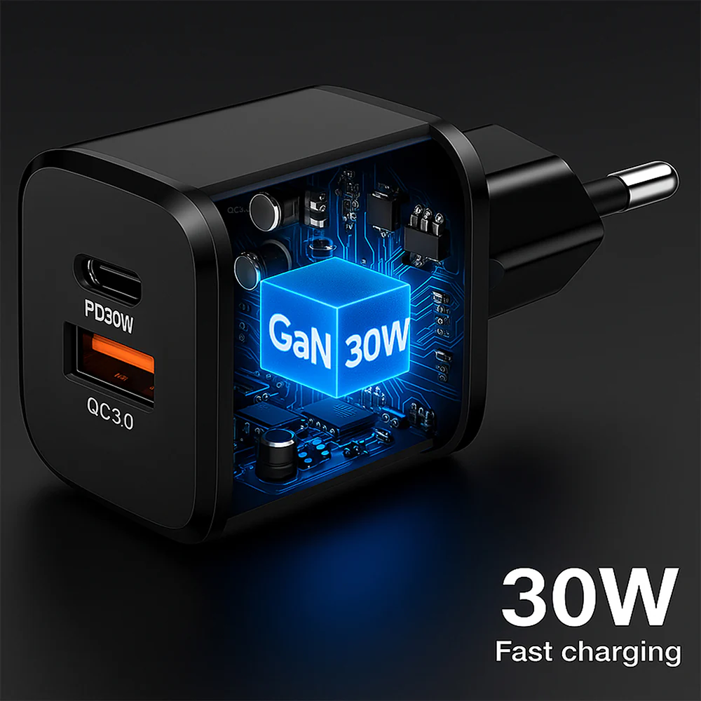 iLock 5094 GaN Wall Charger PD Type-C + QC3.0 USB 30W Fast Charging - Black - Image 5