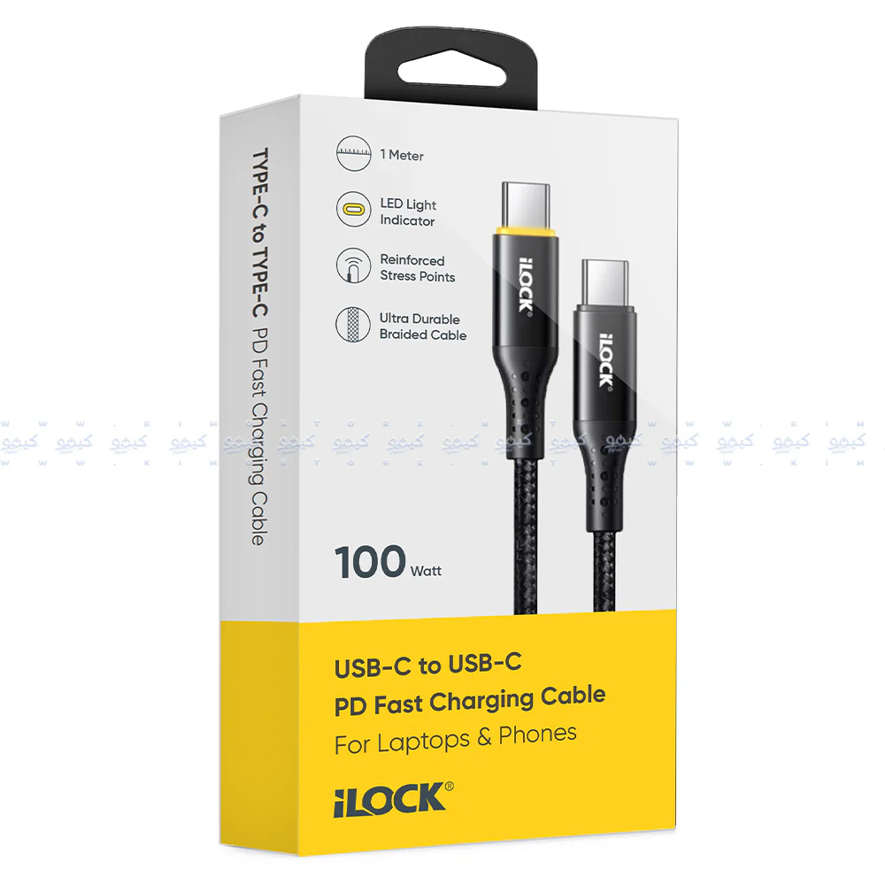iLock 5097 Type-C To Type-C Cable 100W Fast Charging 1m - Black - Image 5