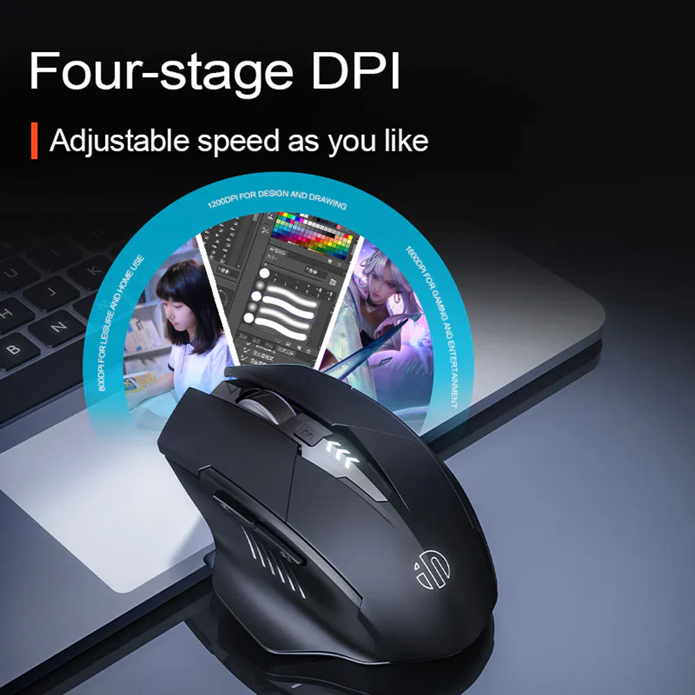 Inphic A1 Triple-Mode Rechargeable Bluetooth Wireless & Wired Mouse 2400Dpi - Image 10