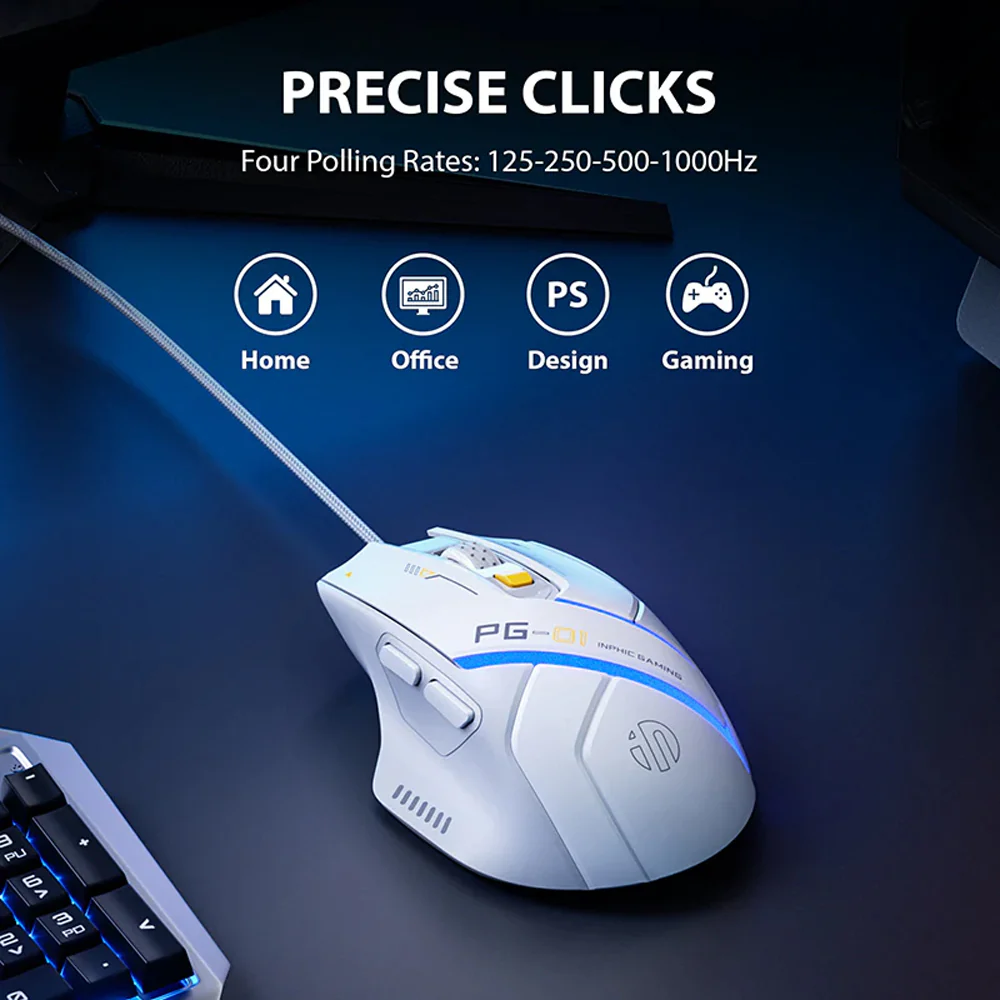 Inphic PG1 Wired RGB Gaming Mouse 12800Dpi - White - Image 4