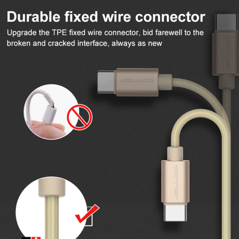 Jellico GS-10 USB To Type-C Cable 3.1A Fast Charging 1m - Gold - Image 3
