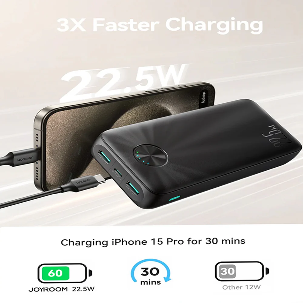 Joyroom JR-PBF16 Power Bank 2x USB + Type-C 22.5W Fast Charging 20000mAh - Black - Image 10