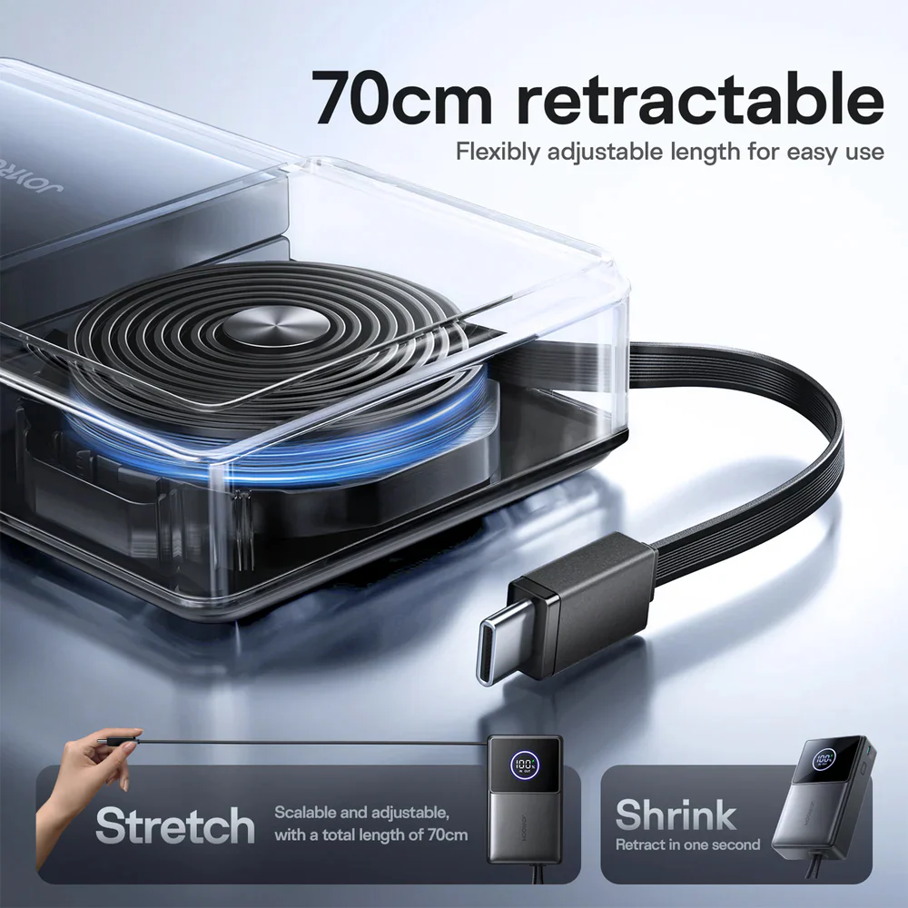 Joyroom Elva Series JR-PR1 Mini Power Bank Type-C 22.5W 10000mAh Built-in Retractable Type-C Cable - Black - Image 4