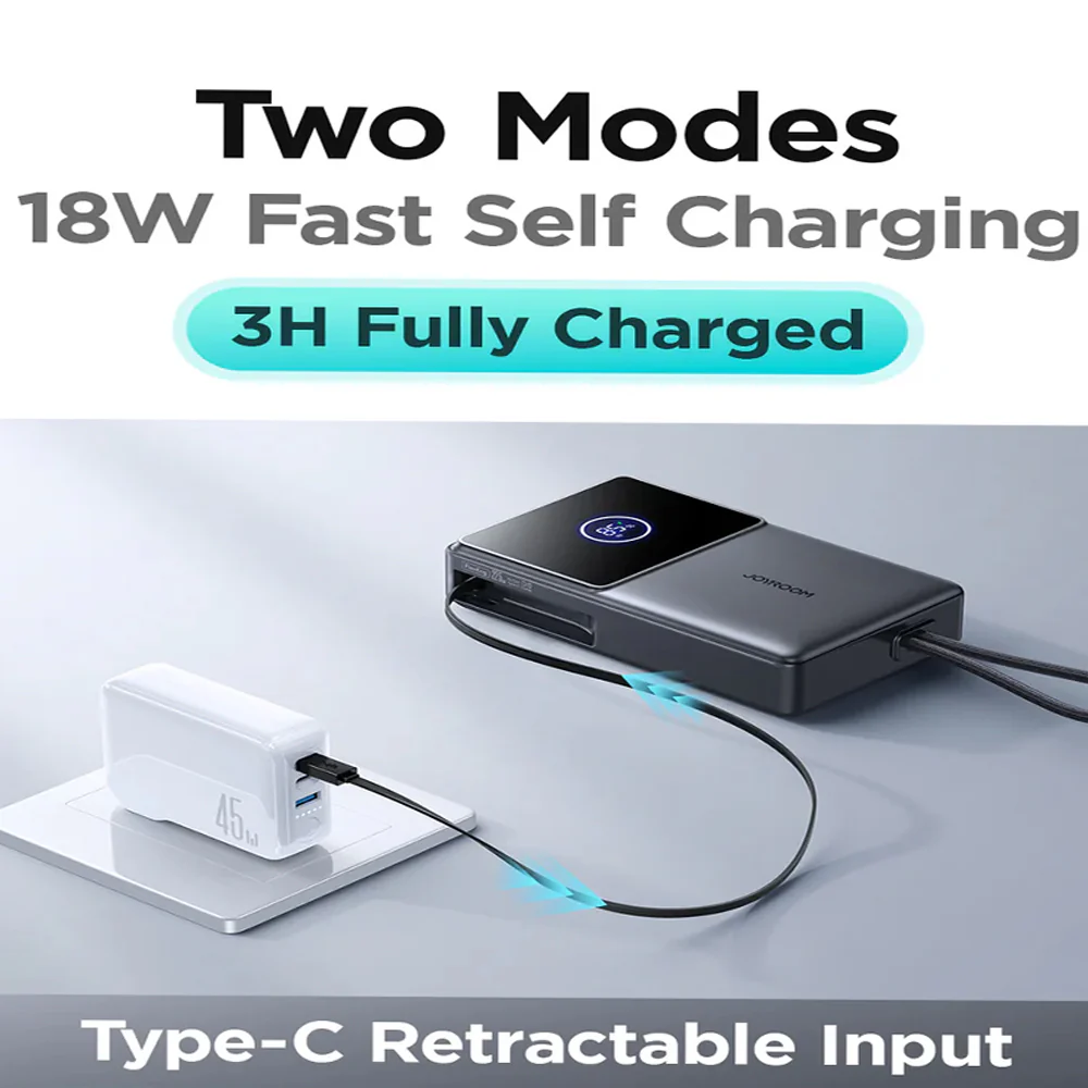 Joyroom Elva Series JR-PR1 Mini Power Bank Type-C 22.5W 10000mAh Built-in Retractable Type-C Cable - Black - Image 5