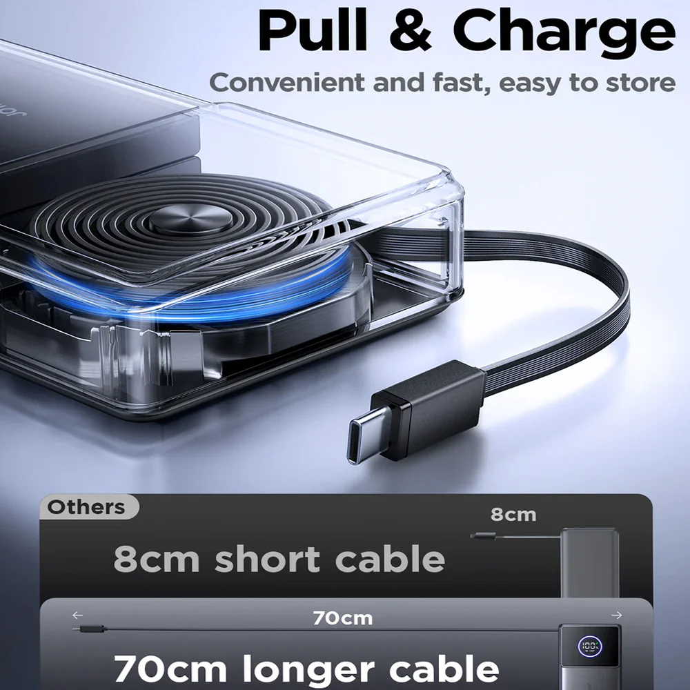 Joyroom Elva Series JR-PR1 Mini Power Bank Type-C 22.5W 10000mAh Built-in Retractable Type-C Cable - Black - Image 6