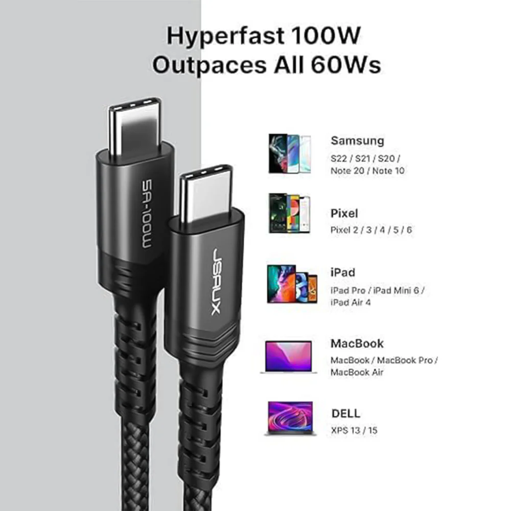 Jsaux CC0020 Type-C To Type-C Cable 100W Fast Charging 1m - Image 5