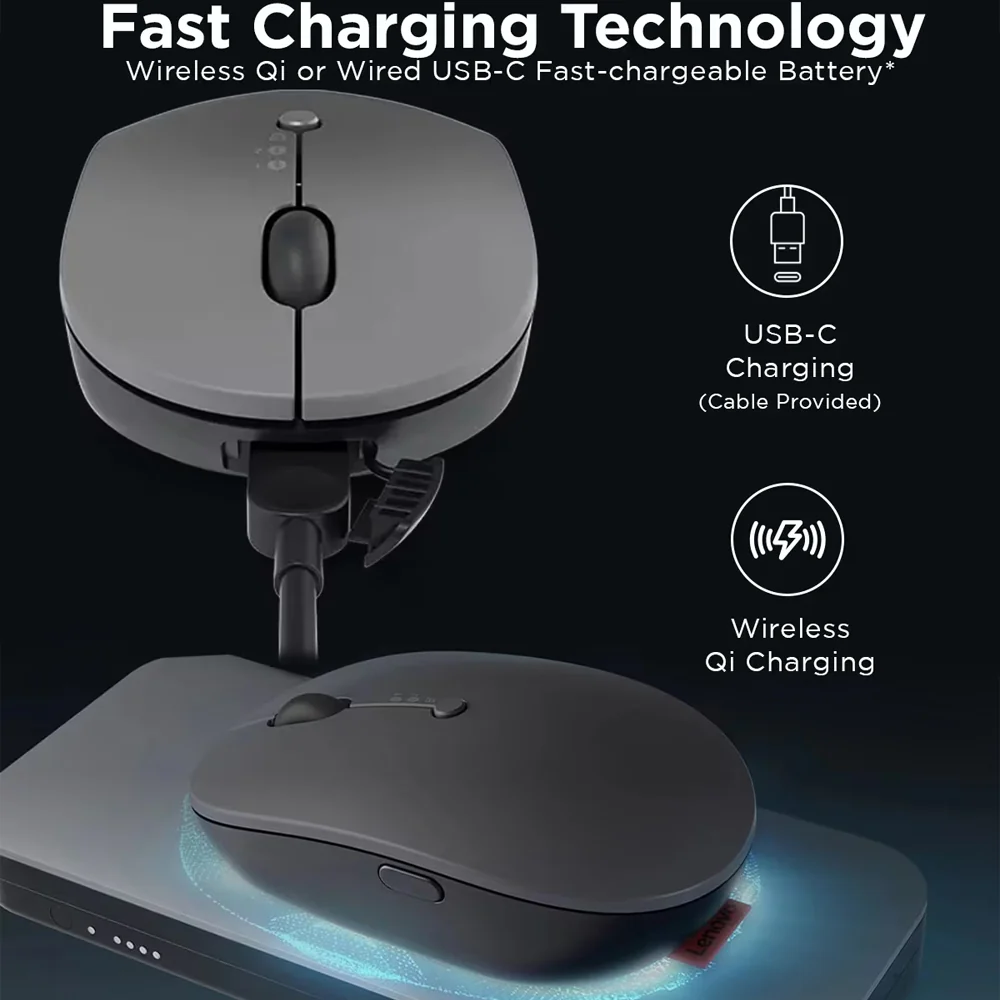 Lenovo Go Triple Mode Rechargeable Bluetooth Wireless Mouse 2400Dpi - Storm Grey - Image 10
