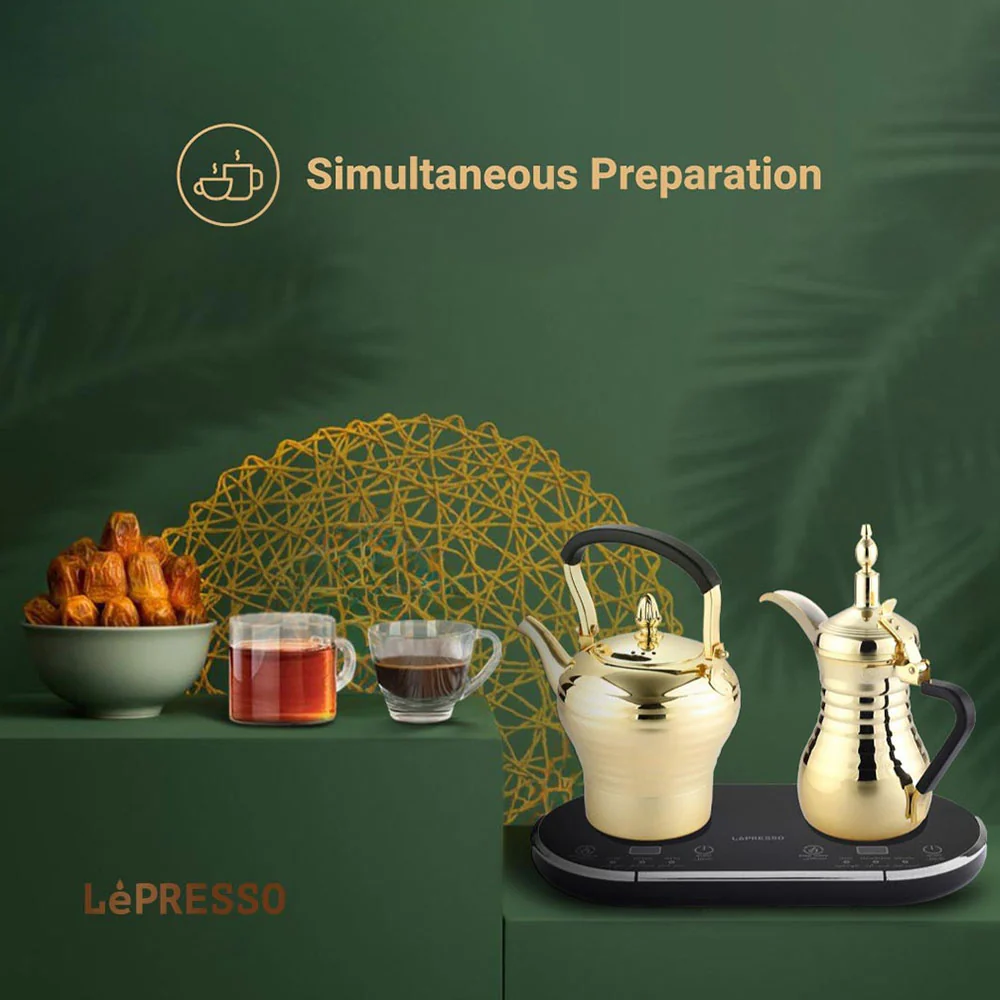 LePresso Dual Pot Arabic Coffee & Tea Kettle With Heat Milk Dallah LPARCTMGD 1600W - Image 4