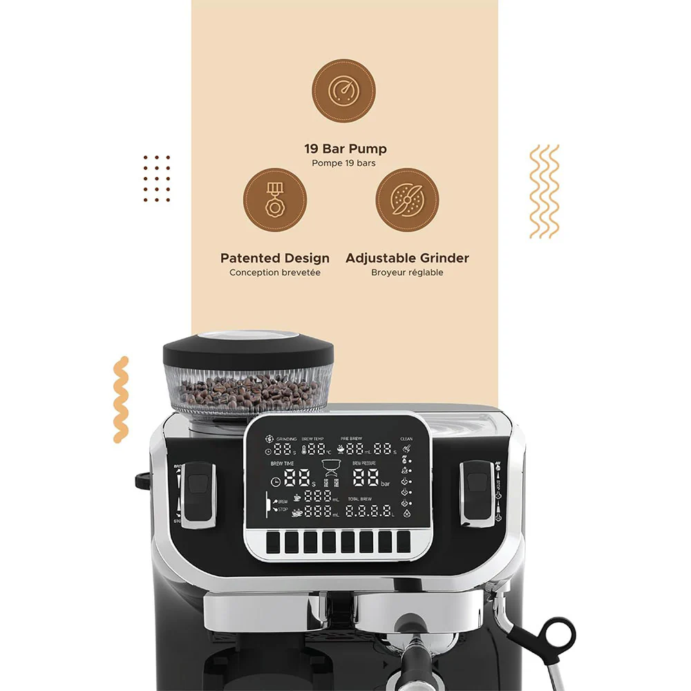 LePresso Espresso Coffee Maker With Bean Grinder LPECMLDBK 1450W - Black - Image 3