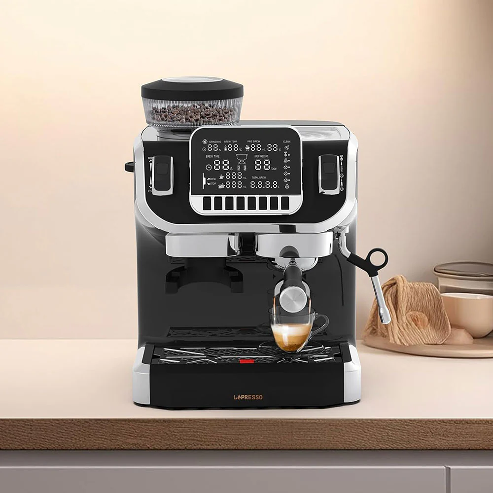 LePresso Espresso Coffee Maker With Bean Grinder LPECMLDBK 1450W - Black - Image 6