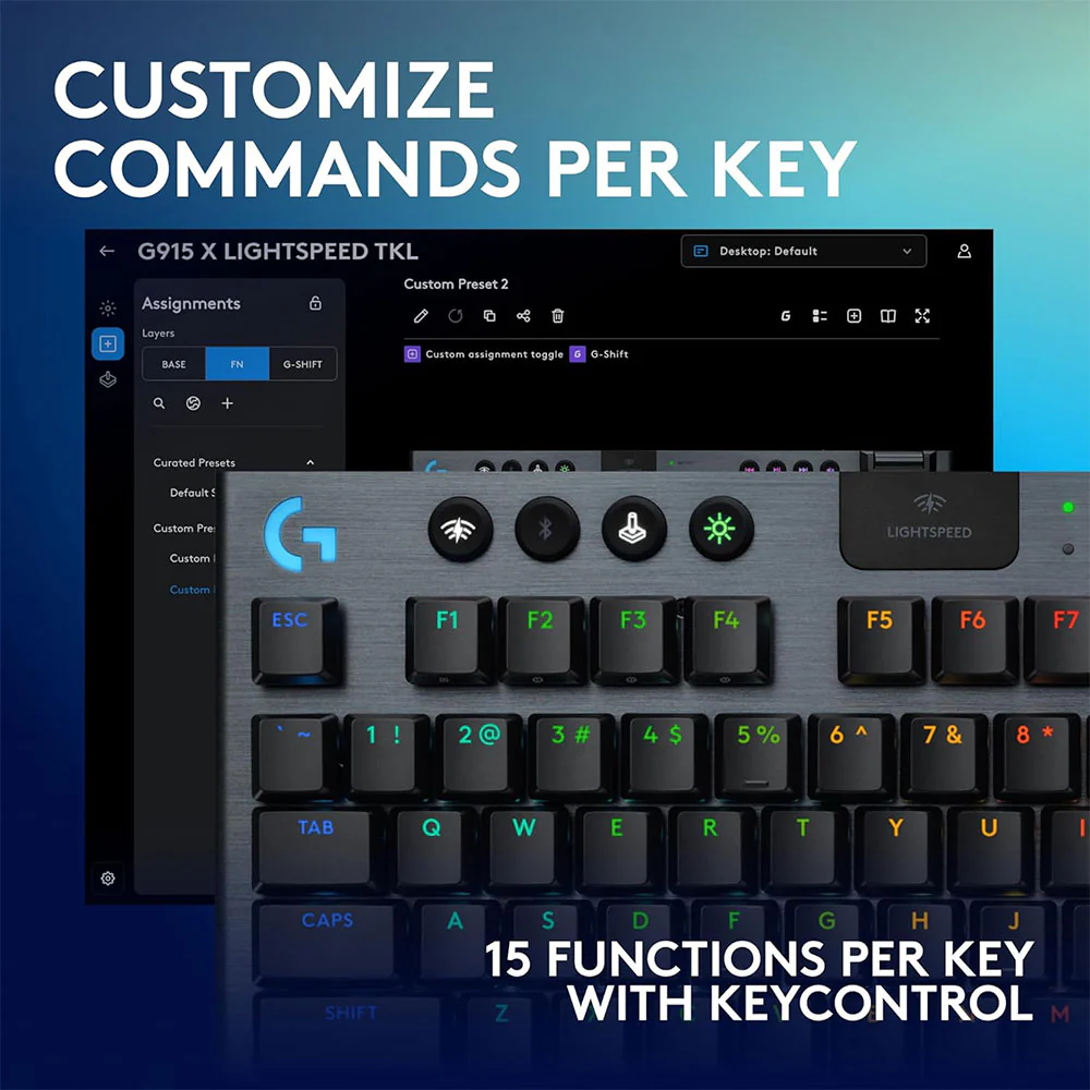 Logitech G915 X Lightspeed TKL Tactile Switch Triple Mode Bluetooth Wireless & Wired RGB Gaming Keyboard English - Black - Image 10