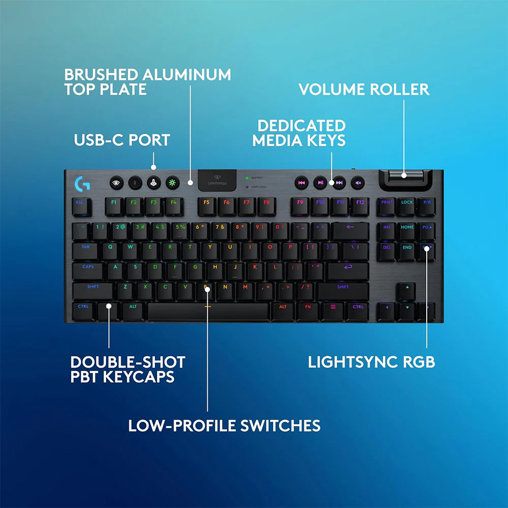 Logitech G915 X Lightspeed TKL Tactile Switch Triple Mode Bluetooth Wireless & Wired RGB Gaming Keyboard English - Black - Image 8