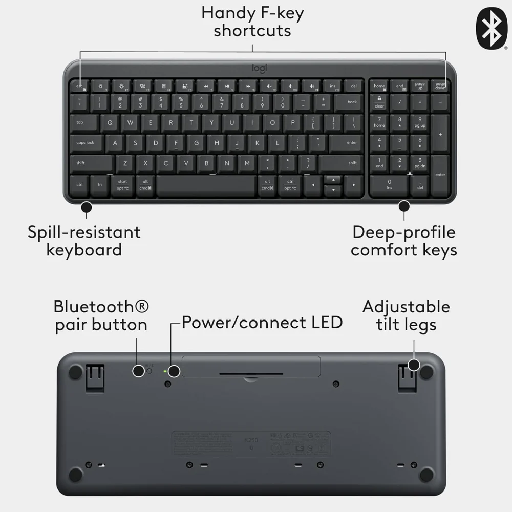 Logitech MK250 Combo Dual Mode Bluetooth Wireless Keyboard + Mouse English & Arabic - Graphite - Image 6