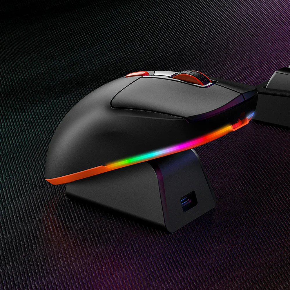 Meetion Air GW38 Triple-Mode Rechargeable Bluetooth Wireless & Wired RGB Gaming Mouse 8000Dpi with Magnetic Charging Dock - Black - Image 11