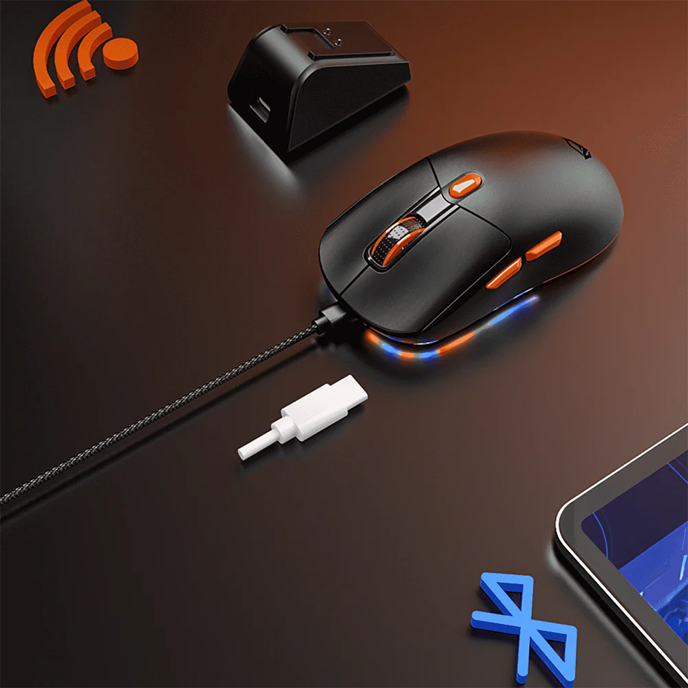 Meetion Air GW38 Triple-Mode Rechargeable Bluetooth Wireless & Wired RGB Gaming Mouse 8000Dpi with Magnetic Charging Dock - Black - Image 7
