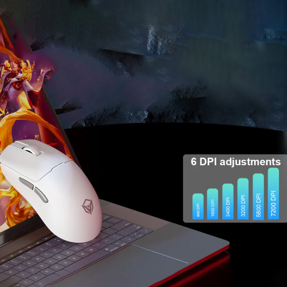 Meetion Air GW40 Pro Triple Mode Rechargeable Bluetooth Wireless & Wired Mouse 2600DPI - White - Image 8