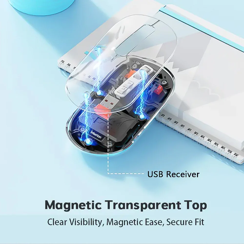 Meetion BTM005 Dual Mode Rechargeable Bluetooth Wireless Mouse 2400Dpi - Transparent Black - Image 10