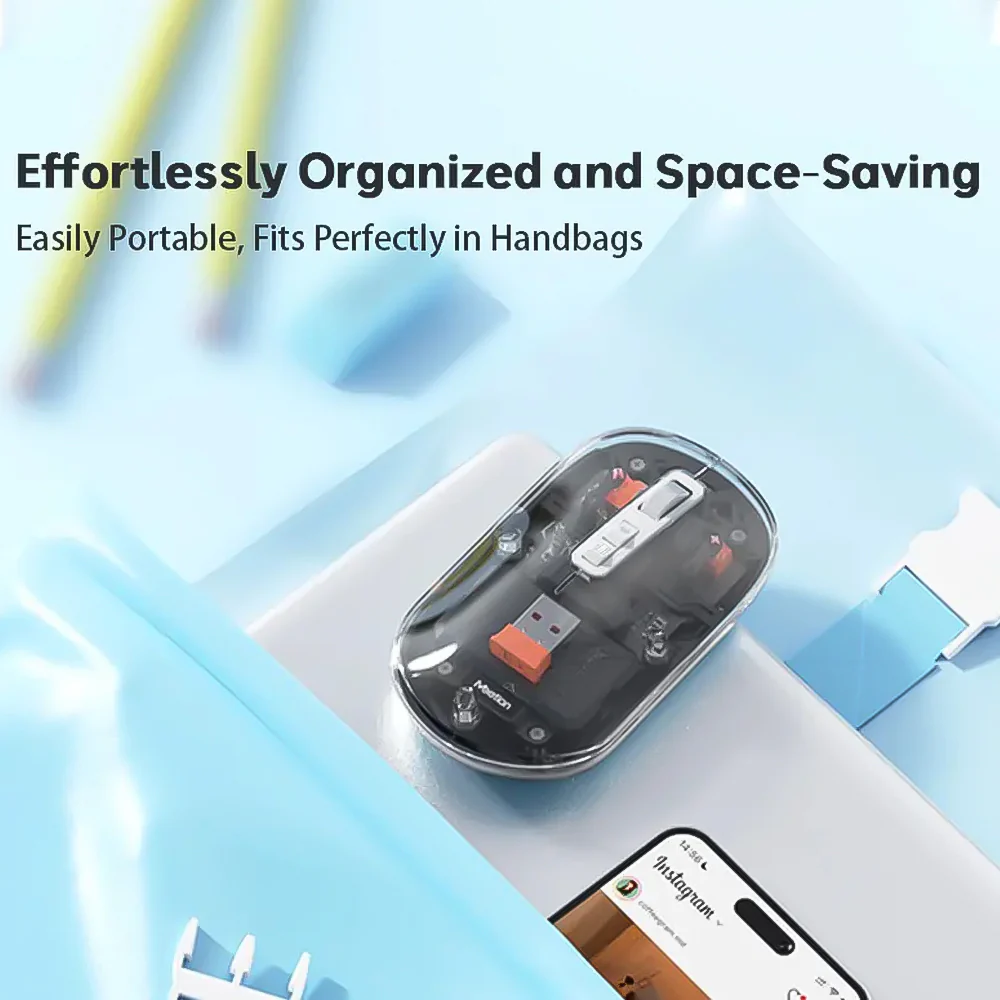 Meetion BTM005 Dual Mode Rechargeable Bluetooth Wireless Mouse 2400Dpi - Transparent Black - Image 11
