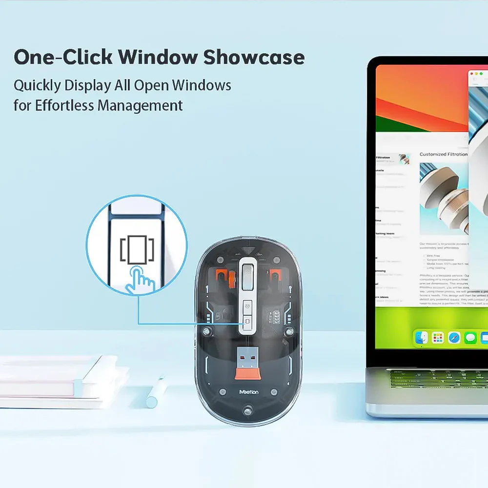 Meetion BTM005 Dual Mode Rechargeable Bluetooth Wireless Mouse 2400Dpi - Transparent Black - Image 12