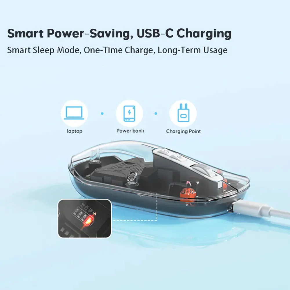 Meetion BTM005 Dual Mode Rechargeable Bluetooth Wireless Mouse 2400Dpi - Transparent Black - Image 8