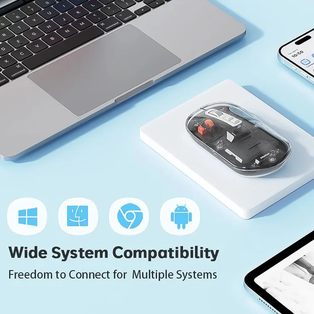 Meetion BTM005 Dual Mode Rechargeable Bluetooth Wireless Mouse 2400Dpi - Transparent Black - Image 9
