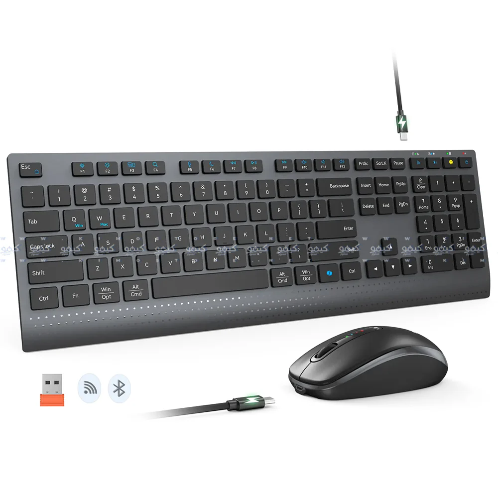Meetion C2000 Dual Mode Rechargeable Bluetooth Wireless Keyboard + Mouse Combo English & Arabic - Black - Image 2