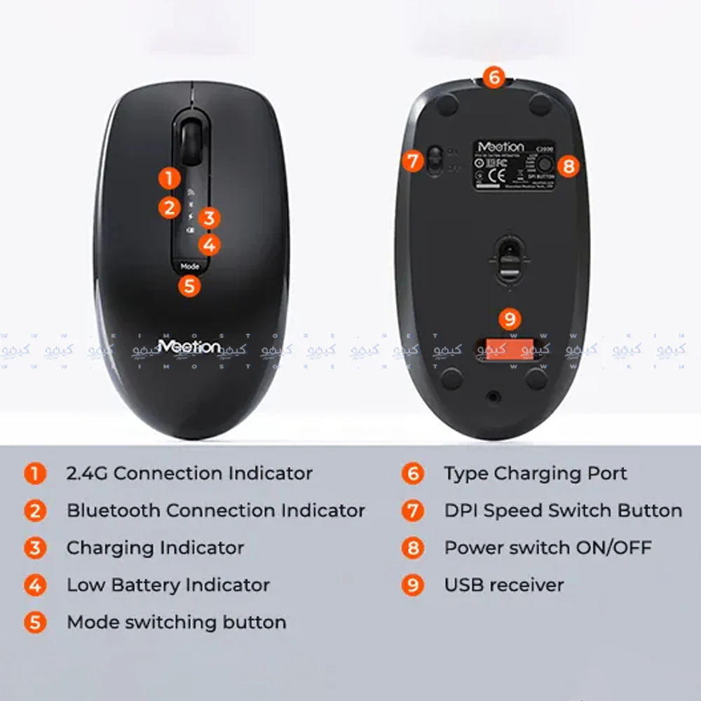 Meetion C2000 Dual Mode Rechargeable Bluetooth Wireless Keyboard + Mouse Combo English & Arabic - Black - Image 3