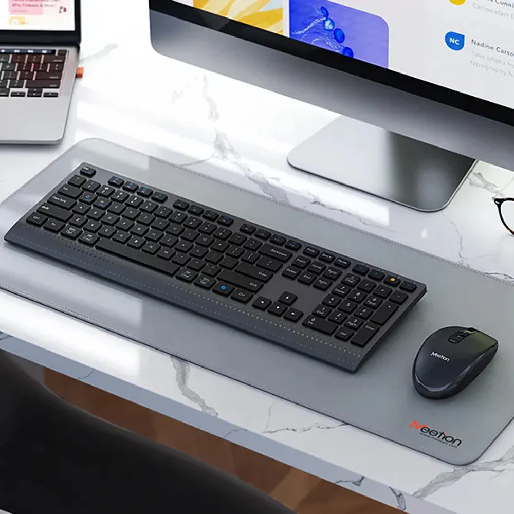 Meetion C2000 Dual Mode Rechargeable Bluetooth Wireless Keyboard + Mouse Combo English & Arabic - Black - Image 4