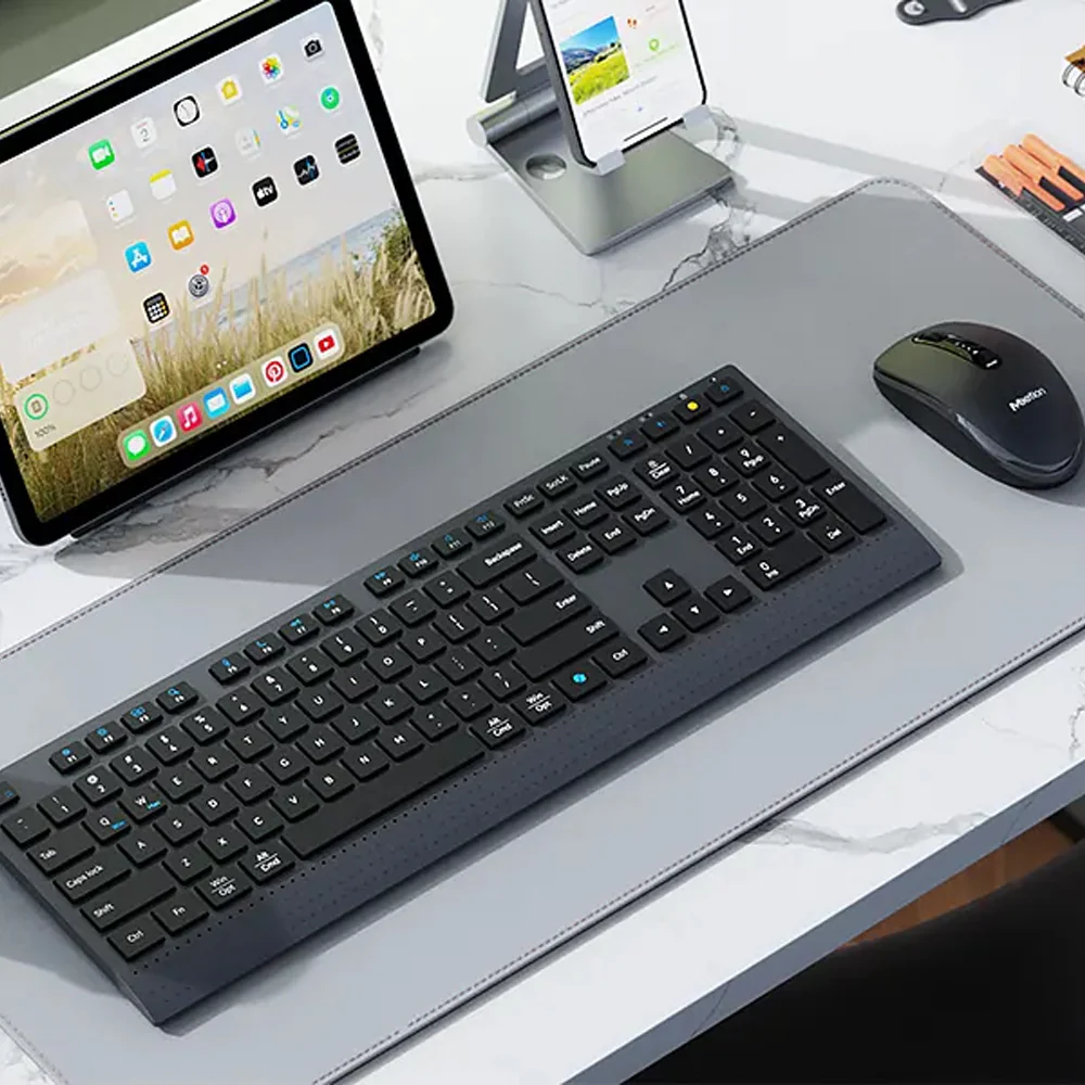 Meetion C2000 Dual Mode Rechargeable Bluetooth Wireless Keyboard + Mouse Combo English & Arabic - Black - Image 5