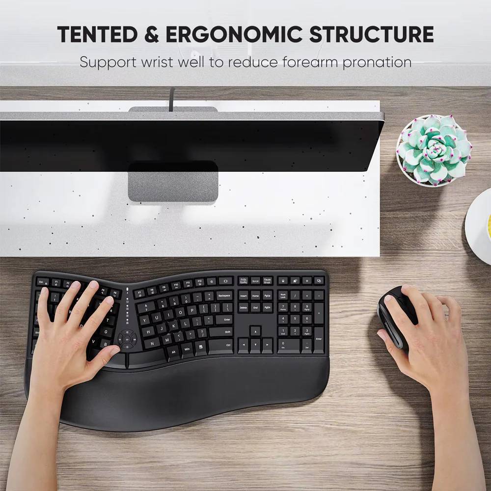 Meetion DirectorC Ergonomic Rechargeable Wireless Keyboard + Mouse Combo English & Arabic - Black - Image 10