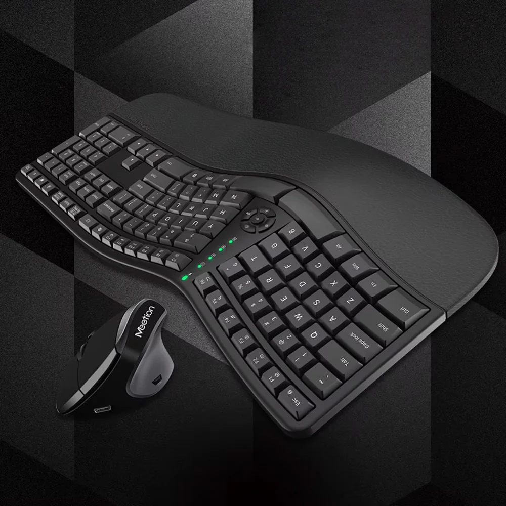 Meetion DirectorC Ergonomic Rechargeable Wireless Keyboard + Mouse Combo English & Arabic - Black - Image 11
