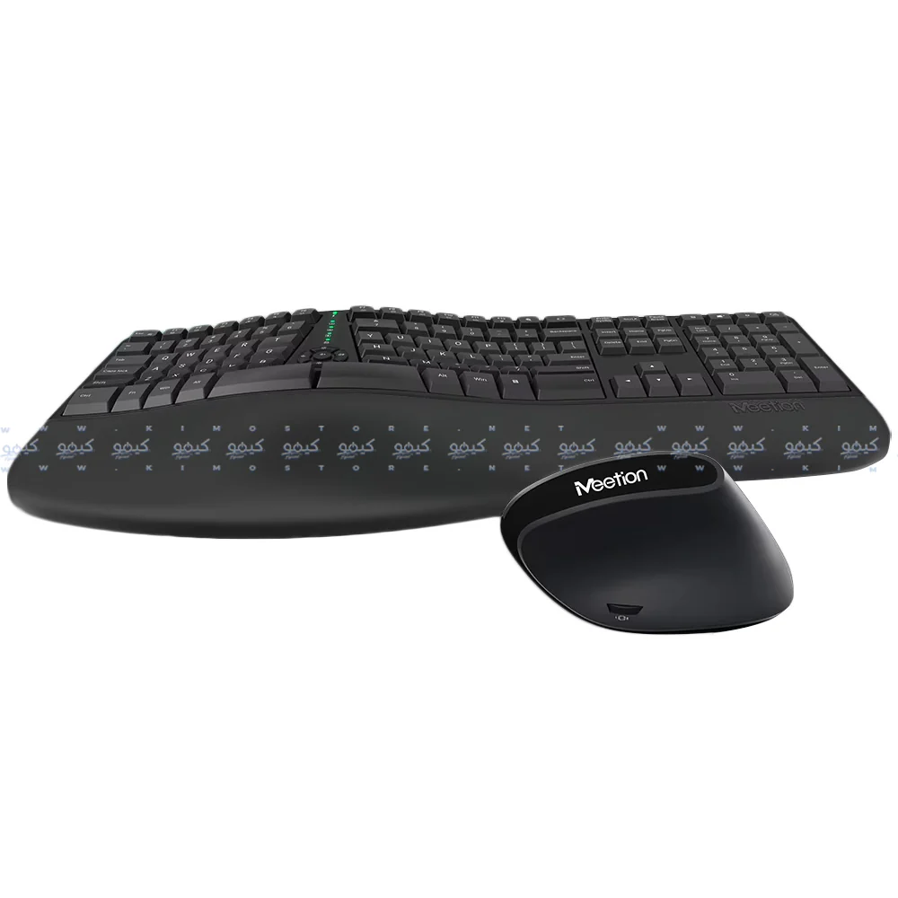 Meetion DirectorC Ergonomic Rechargeable Wireless Keyboard + Mouse Combo English & Arabic - Black - Image 2