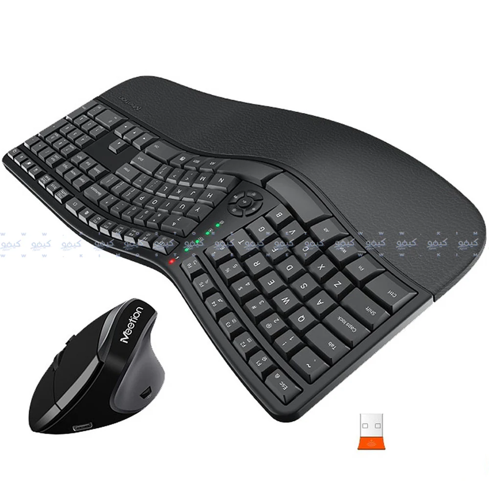 Meetion DirectorC Ergonomic Rechargeable Wireless Keyboard + Mouse Combo English & Arabic - Black - Image 3