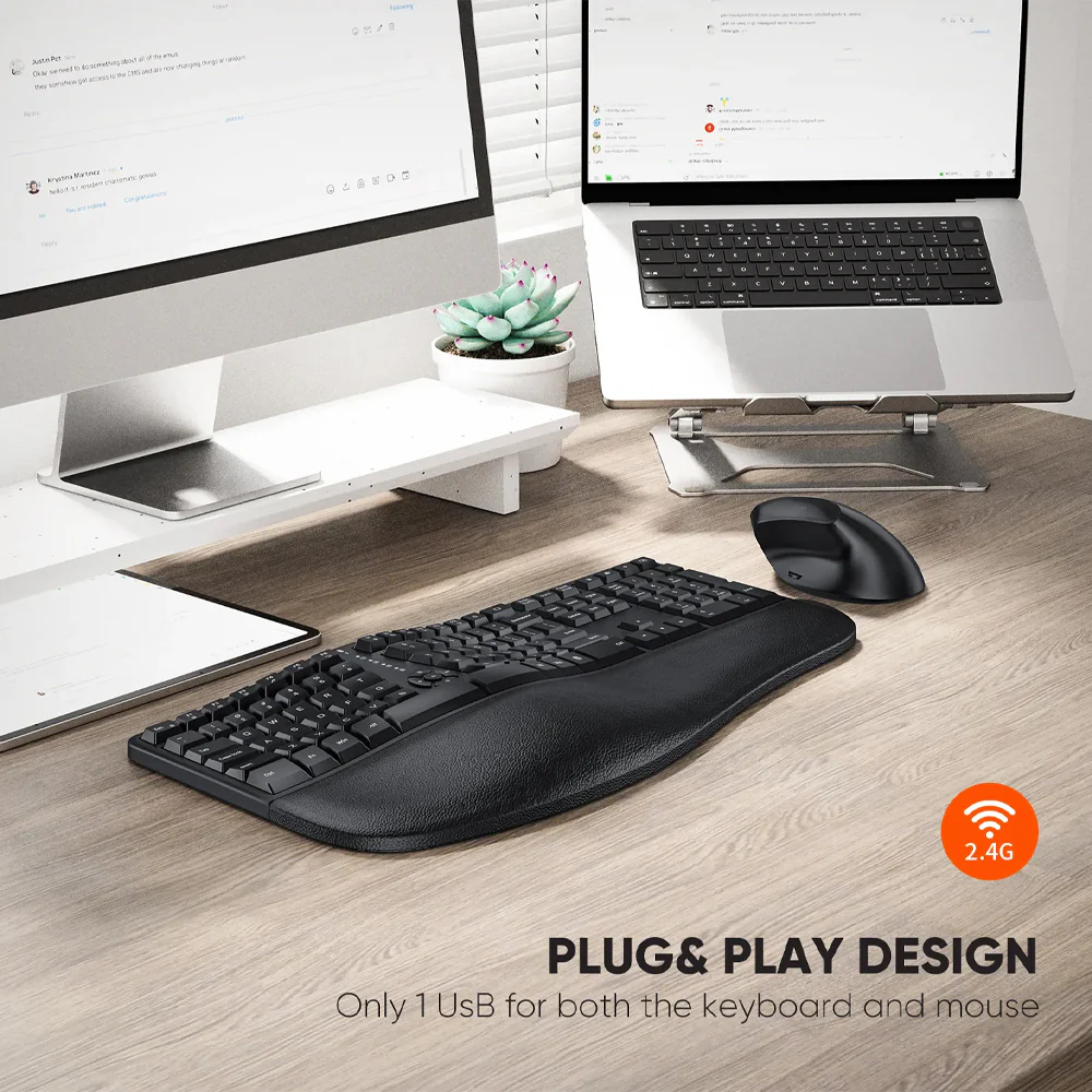 Meetion DirectorC Ergonomic Rechargeable Wireless Keyboard + Mouse Combo English & Arabic - Black - Image 9