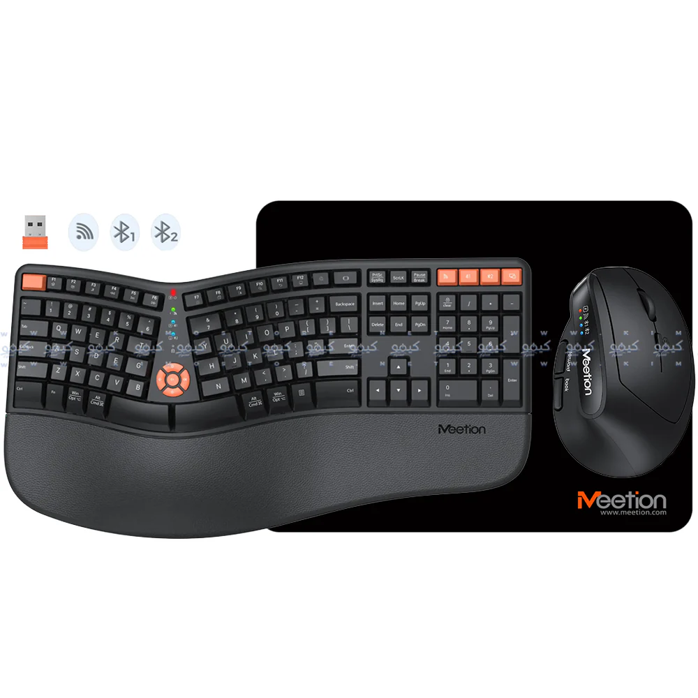 Meetion DirectorC2 Ergonomic Dual Mode Rechargeable Bluetooth Wireless Keyboard + Mouse + Mouse Pad Combo English & Arabic