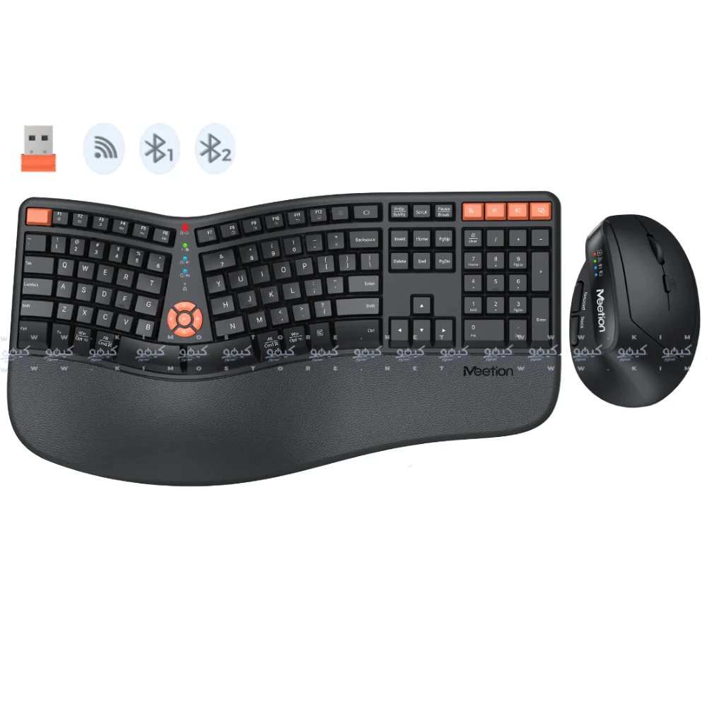 Meetion DirectorC2 Ergonomic Dual Mode Rechargeable Bluetooth Wireless Keyboard + Mouse + Mouse Pad Combo English & Arabic - Image 2