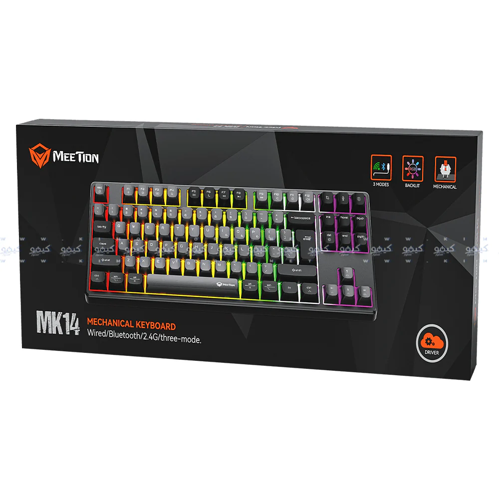 Meetion MK14 TKL Triple-Mode Rechargeable Bluetooth Wireless & Wired RGB Gaming Keyboard English & Arabic - Image 9