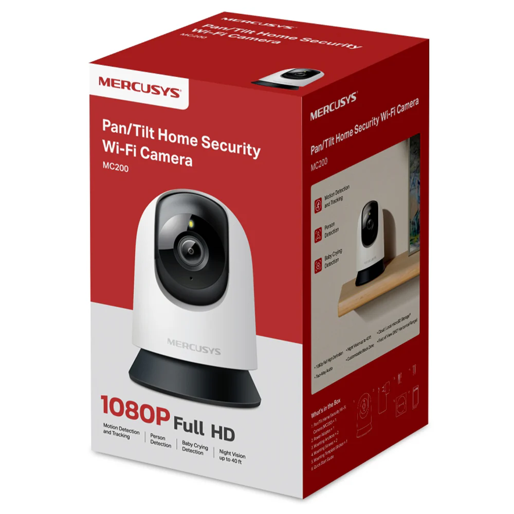 Mercusys MC200 Wi-Fi Pan & Tilt Indoor Security Camera 2MP 4mm (Mic) - Image 2