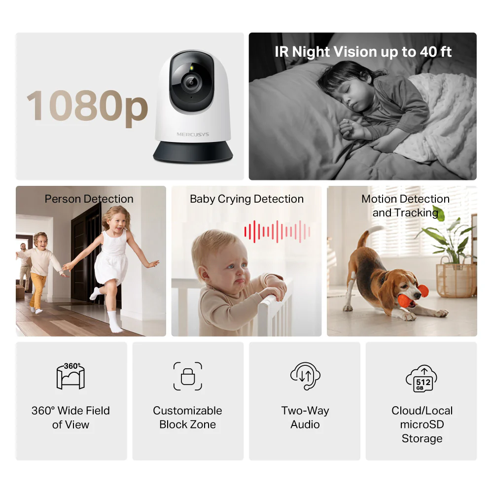 Mercusys MC200 Wi-Fi Pan & Tilt Indoor Security Camera 2MP 4mm (Mic) - Image 6