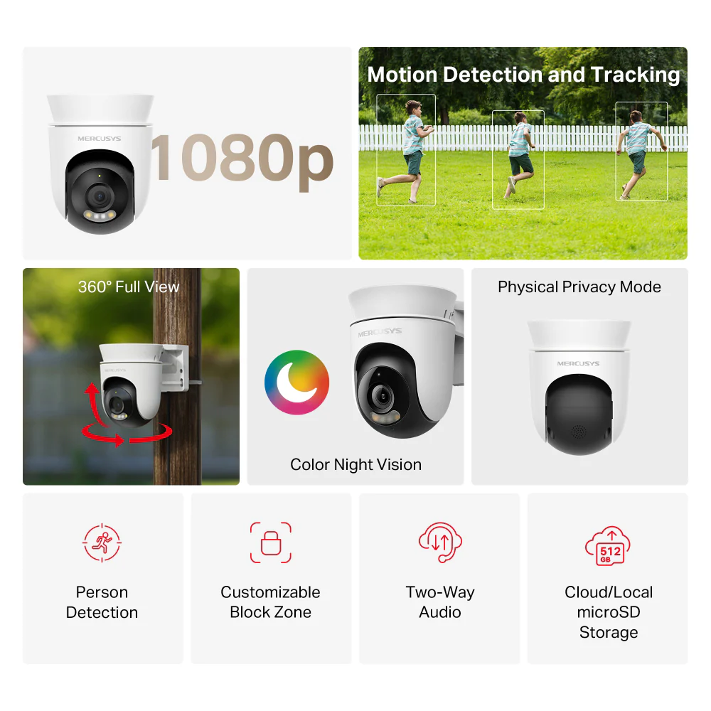 Mercusys MC500 Wi-Fi Pan & Tilt Outdoor Security Camera 2MP 4mm (Mic) - Image 3