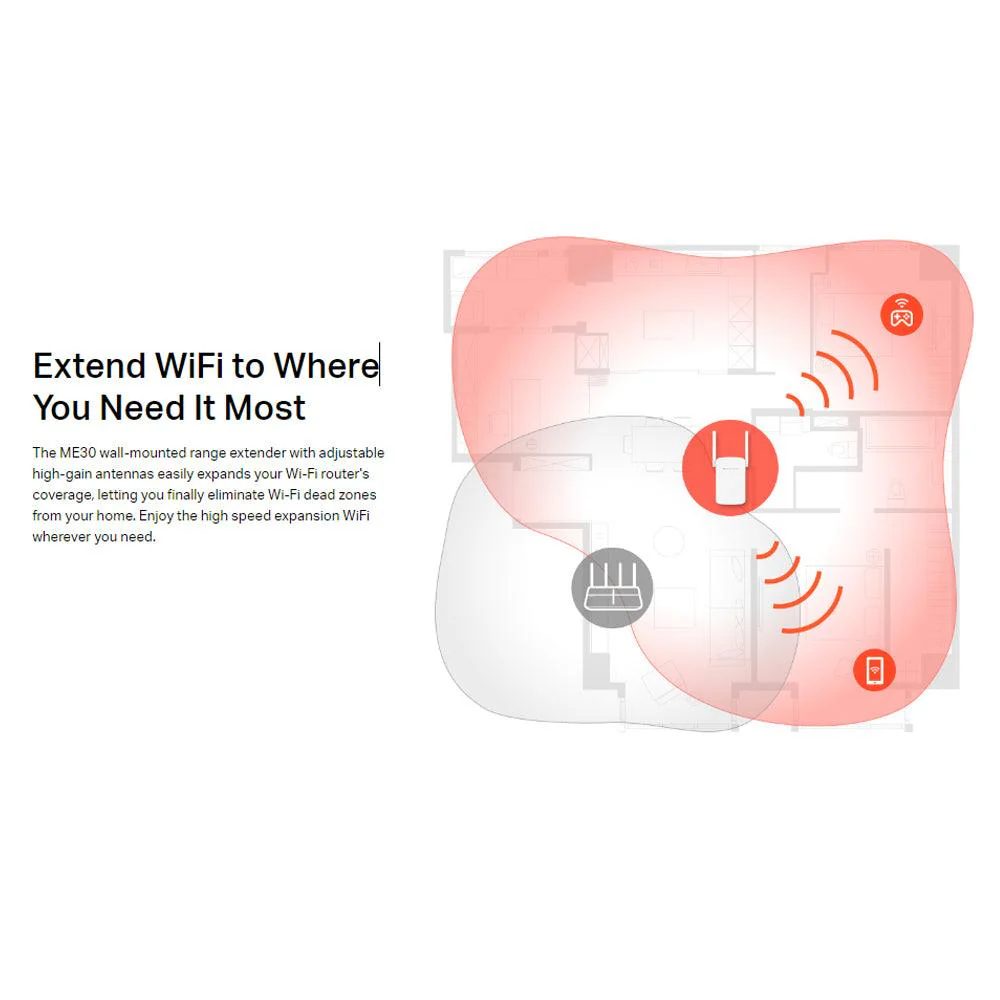 Mercusys ME30 AC1200 Wi-Fi Range Extender 1 Port 2 Antenna 1200Mbps - Image 4