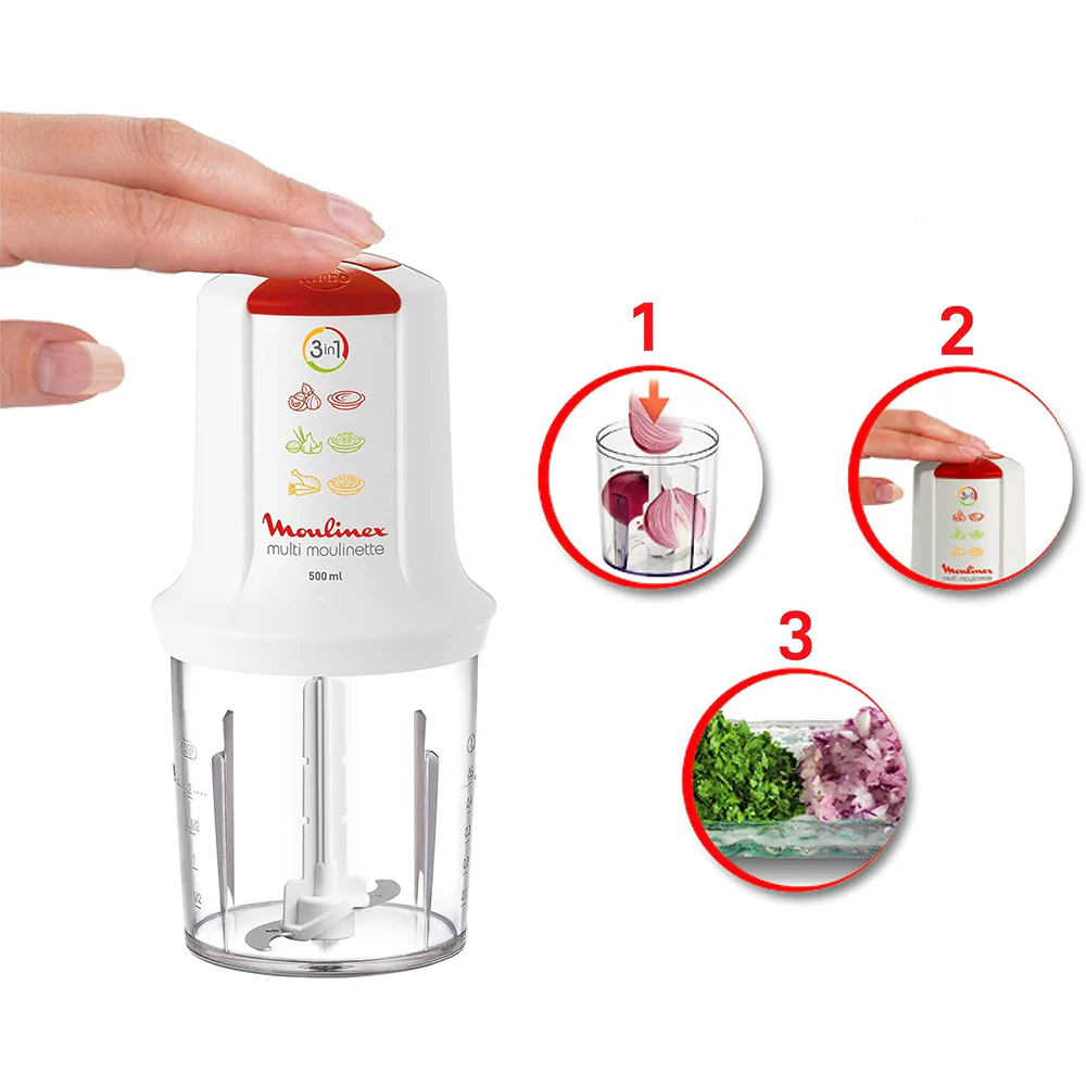 Moulinex 3In1 Chopper Multi Moulinette AT7151EG 0.5L 500W - White - Image 4