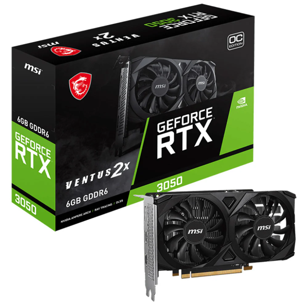 MSI GeForce RTX 3050 Ventus 2X E OC 6GB GDDR6 Graphics Card