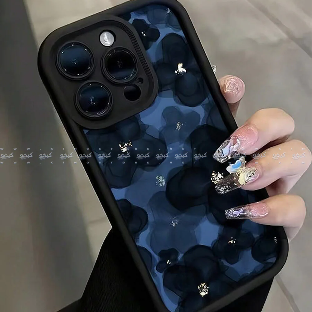 Navy Blue Floral Creative Pattern Matte Finish Phone Cover - Image 2