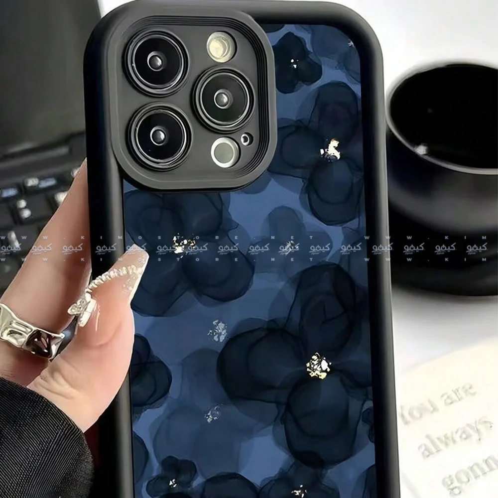 Navy Blue Floral Creative Pattern Matte Finish Phone Cover - Image 3