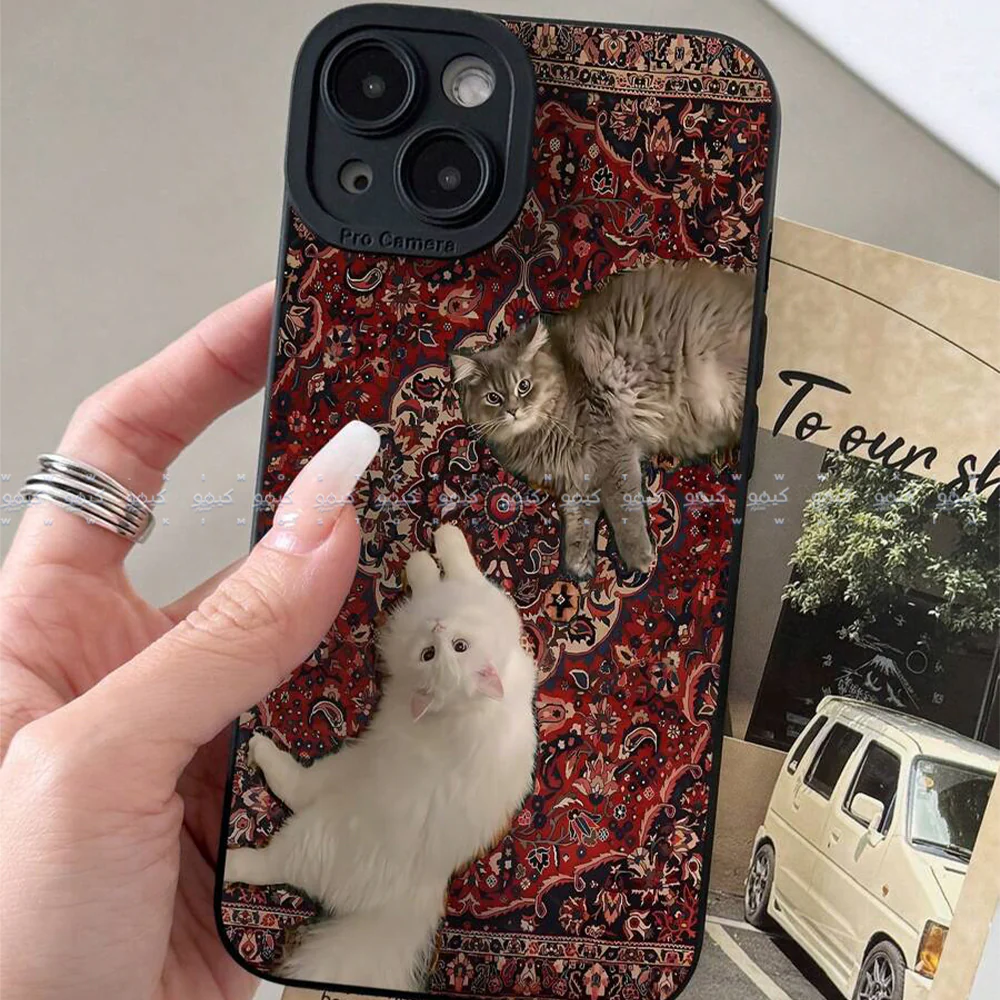 Nordic Retro Carpet Pattern Black & White Cat Eye Pattern Phone Cover - Image 2