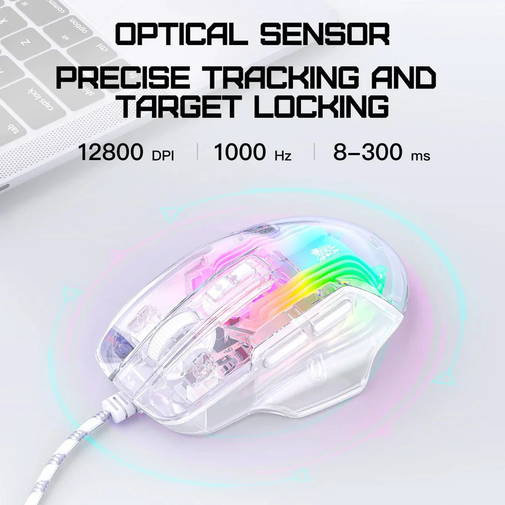 Onikuma CW923 Wired RGB Gaming Mouse 12800Dpi - Transparent - Image 4