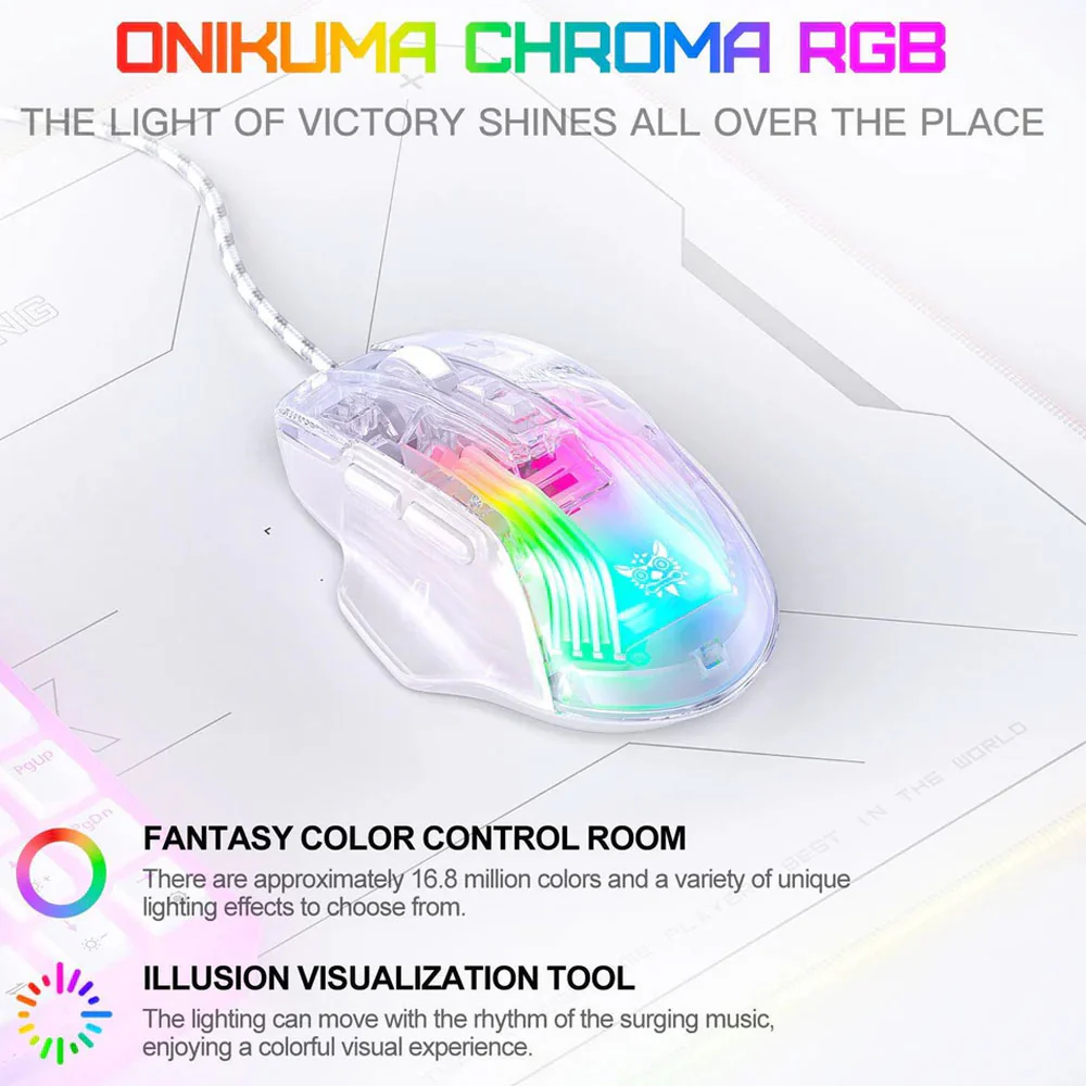 Onikuma CW923 Wired RGB Gaming Mouse 12800Dpi - Transparent - Image 6