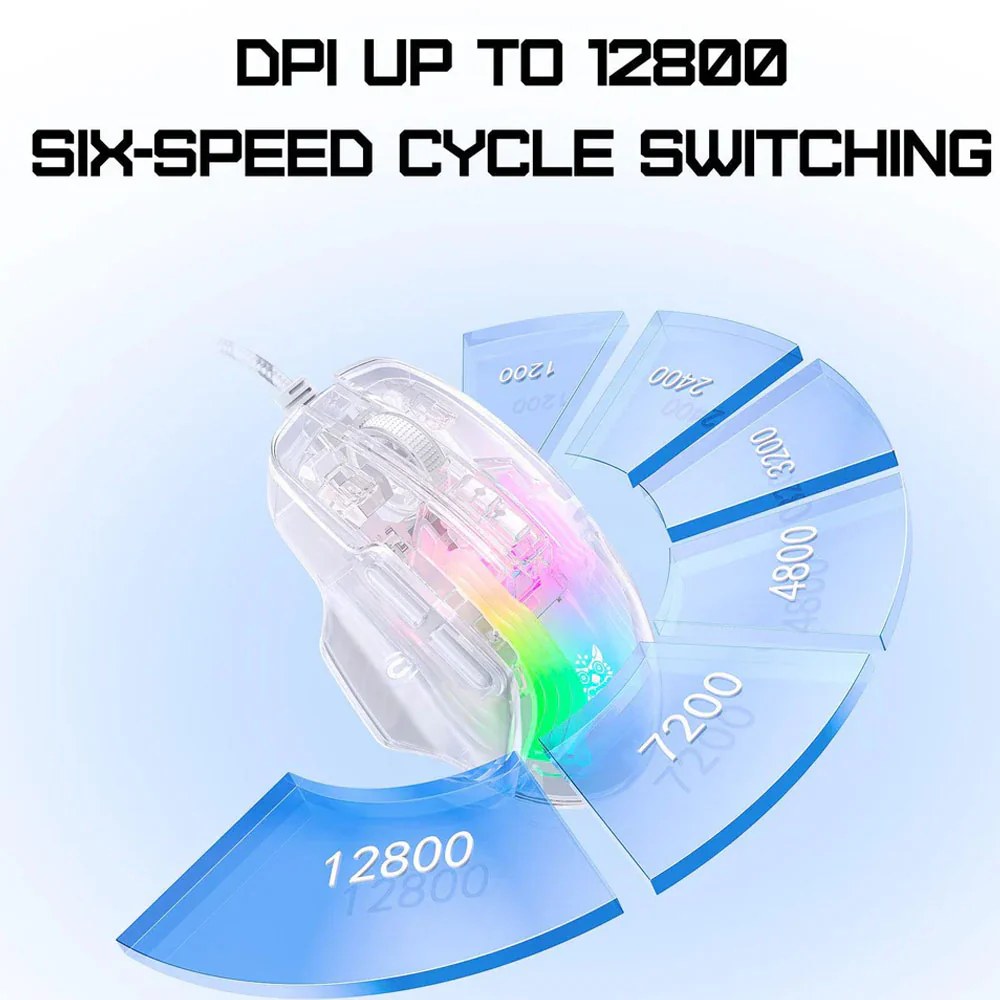 Onikuma CW923 Wired RGB Gaming Mouse 12800Dpi - Transparent - Image 7